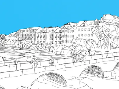 Stone Bridge (Regensburg) 3d black white illustration sketch