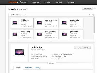 Device Overview - Single Device app breakdown clean device inventory minimalist overview spiceworks ui