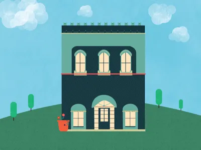 Romeo, Michigan House Illustration architecture clouds flowers home house illustration michigan outside texture trees victorian vintage