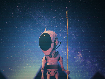 Hear On Earth 3d blue character helmet portrait pyramid sky space suit