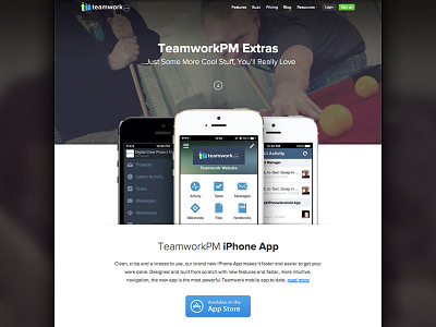 Teamwork Extras Page android app design ipad iphone landing page project management teamwork teamworkpm ui