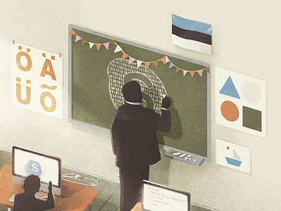 Editorial illustration for Usbek & Rica children class editorial illustration lesson magazine poster school skype texture