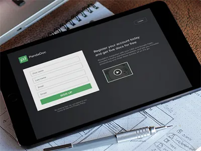 Flat signup form docs documents flat form ipad mockup pandadoc signature signup ui