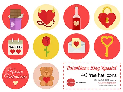 Valentine's Day Flat Icons Set day flat icon heart iconset love romance set valentine vector