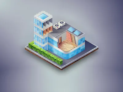 Construction building bush plant ground isometric process renovation room solar web icon
