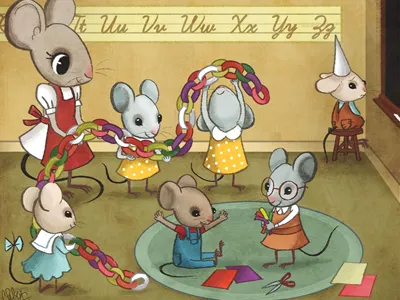 Mousey Kindergarten backtoschool bookillustration classroom cute dunce illustration kindergarten learning mouse paperchain school vintage