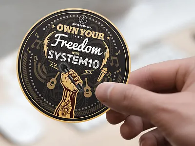 Audio Technica's Sticker Design business card coaster freedom mic mike music round roundcard singing system tribal typography