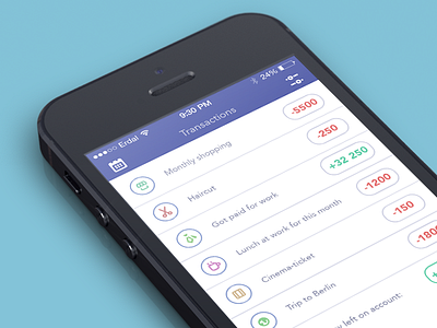 Transactions Light app bejtuladesign cash clean design flat ios7 statistics transaction