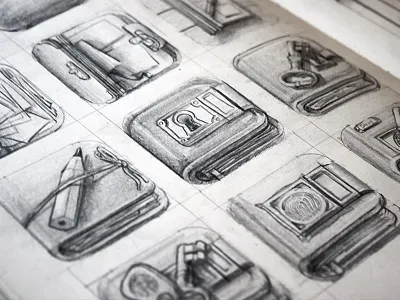 Diary iOS Icon Sketches book concept diary icon ios key lock paper pencil sketches touch id