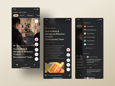 Article Portal Mobile App app article clean dark fireart fireart studio interface mobile reading ui ux