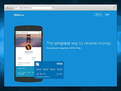 Ribbon splash page credit card e commerce ecommerce money pay payments profile rbn.co ribbon ribbon.co send vcard