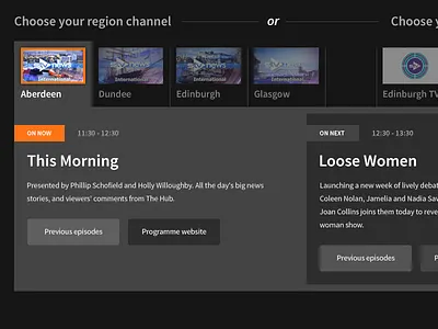 Channel Picker black filter grey orange picker player simulcast source sans pro stv stv player tabs vod