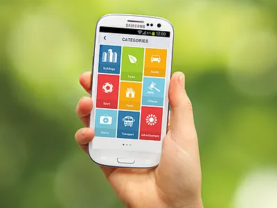 Categories android app blur colorful flat grid hand icons menu phone simple ui