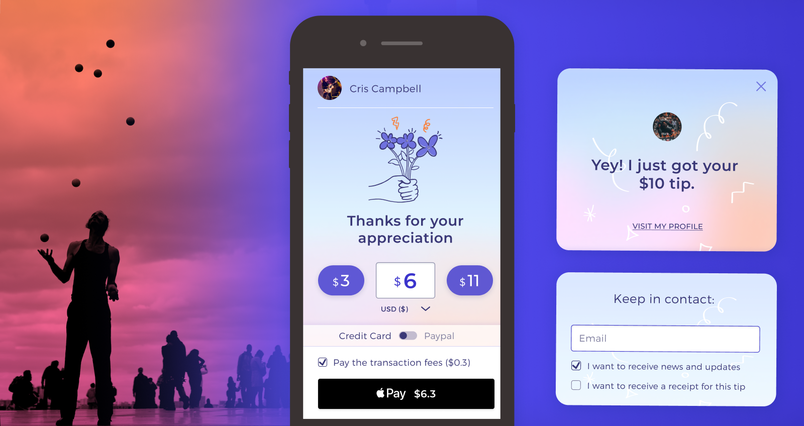 Digital tipping platform for buskers design ui