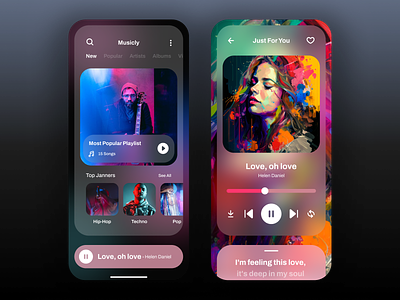 Music Player App app black blue clean design mobile music music player singer songs ui ux