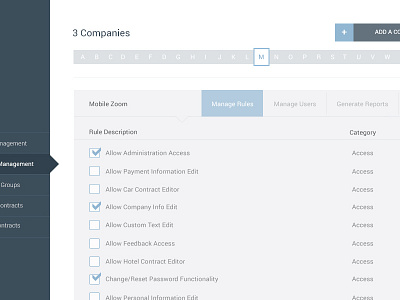 Admin Page First Look alphabet blue check box menu navi save save button sub navi travel ui ux
