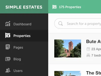 Simple estate agent UI app estate agent full screen simpleasmilk ui user interface web app