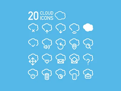 20 Cloud Icons arrow business wireless cloud free freebie icons inbox mail set stroke vector