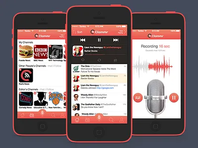 iOS: Clammr app audio blog blogging grape ios ios 7 iphone mic twitter ui