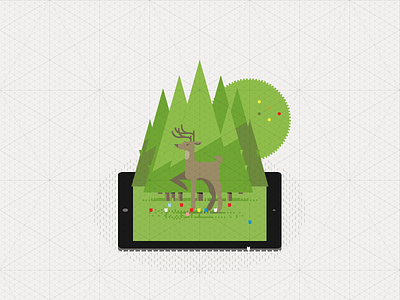 Deer deer firs flower forest geometric grass grid ipad isometric pines tree