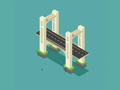 Bridge - Isometric ai architecture bridge illustration illustrator isometric shark water