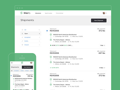 Shipments account buttons dashboard gotham rounded icons list navigation responsive