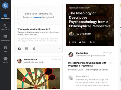Meducation Dashboard Concept 3 blue cards content dashboard education learning medical medicine