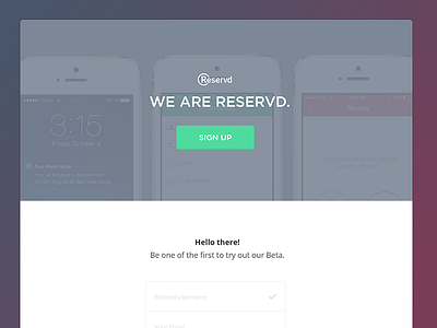 Reservd Landing Page company flat reservd ui ux web design