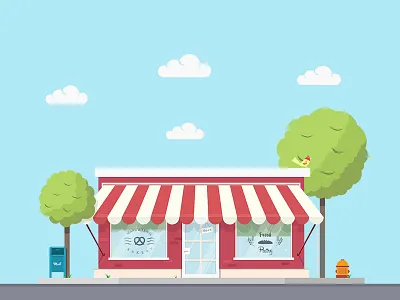 Flat Bakery bakery bird building flat hydrant mail shop store tree trees