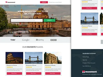 Landing Page for Musement colors design flat image landing page ui ux