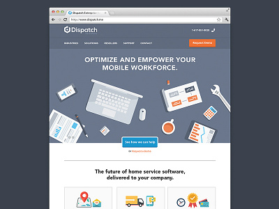 Dispatch Enterprise clean flat header illustration layout minimal navigation ui ux web website