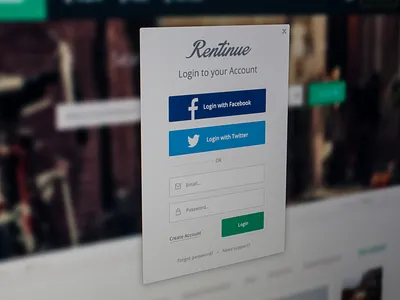 Rentinue Login Screen facebook login login login page mike busby rentinue social login