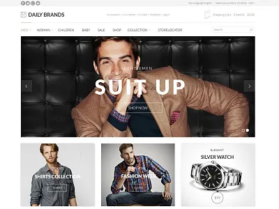 Daily Brands Store - eCommerce PSD Template apparel cart clothing ecommerce fashion magento modern online store psd retail shop store