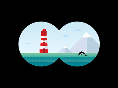 Binoculars binoculars clouds dolphin flat lighthouse mountains sea