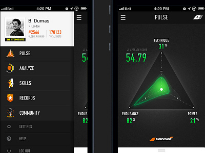 Babolat Play Home menu app ios pulse sport tennis