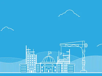 Building city 2d blue city flat illustration line