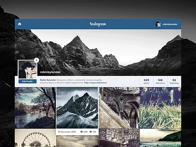 Instagram Web UI analytics app dribbble feed flat icon instagram profile psd search stats ui