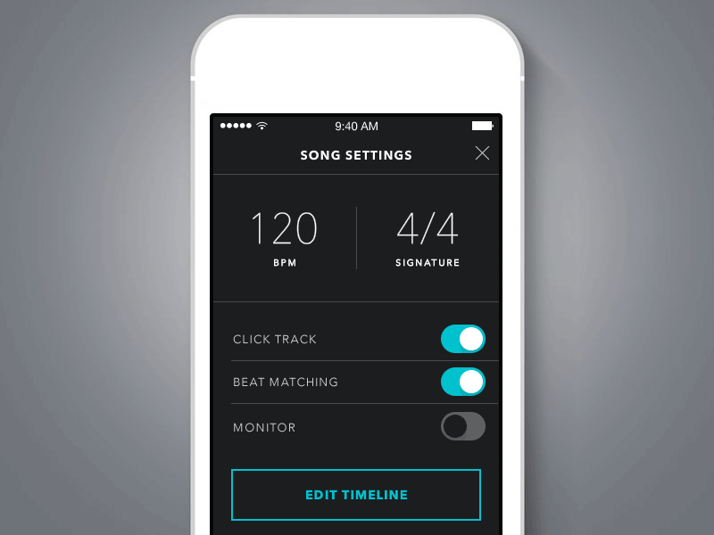 4 Track Mixer - Song Settings audio icons ios ios7 mobile music playback player recording slider ui ux