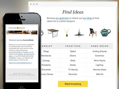 CustomMade Responsive Welcome Email browse clean ecommerce email flat maker movement marketing marketplace responsive responsive email rwd type