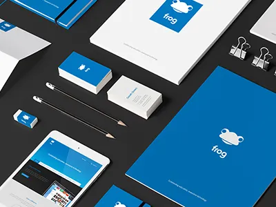 Frogtrade brand branding education flat logo mark mock up software stationary