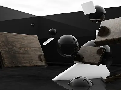 Abstract Studio Space 3d c4d gloss sphere squares texture wood