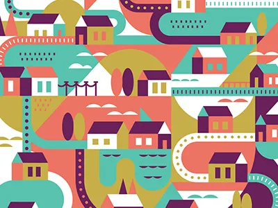 Pathways community hill house lawn muti neighbourhood road street tree vector