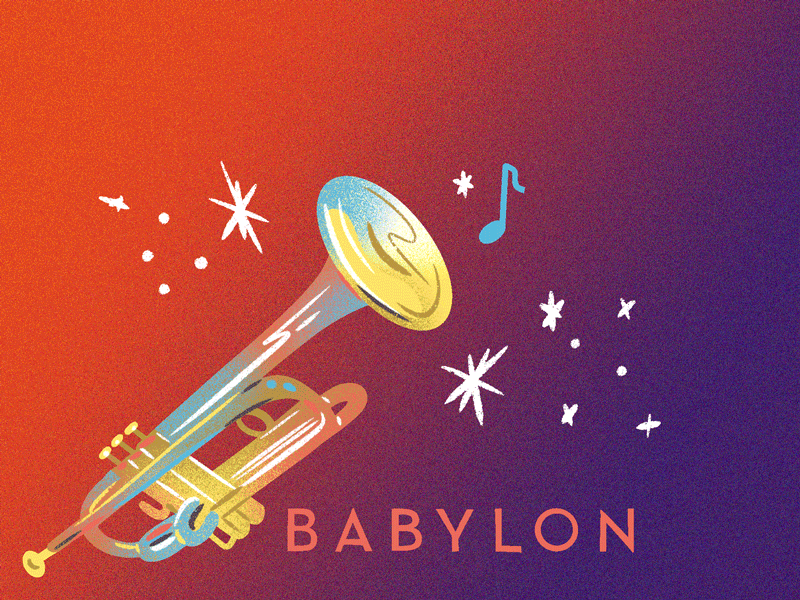 Babylon Giphy Sticker - Trumpet animation babylon drawing film giphy gradient illustration jordan kay limited color movie music noise sparkles sticker texture trumpet