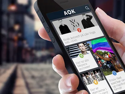 AOK Mobile site article cards colour flat frontpage icons mobile simple ui website