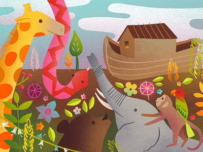 Noah's ark animals bible colorful flowers illustration jungle noahs ark