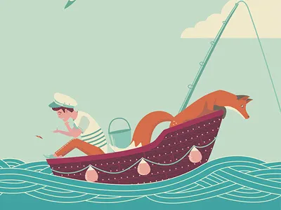 The Fear Of Drowning clouds fox illustration lighthouse ocean sea sky water whale