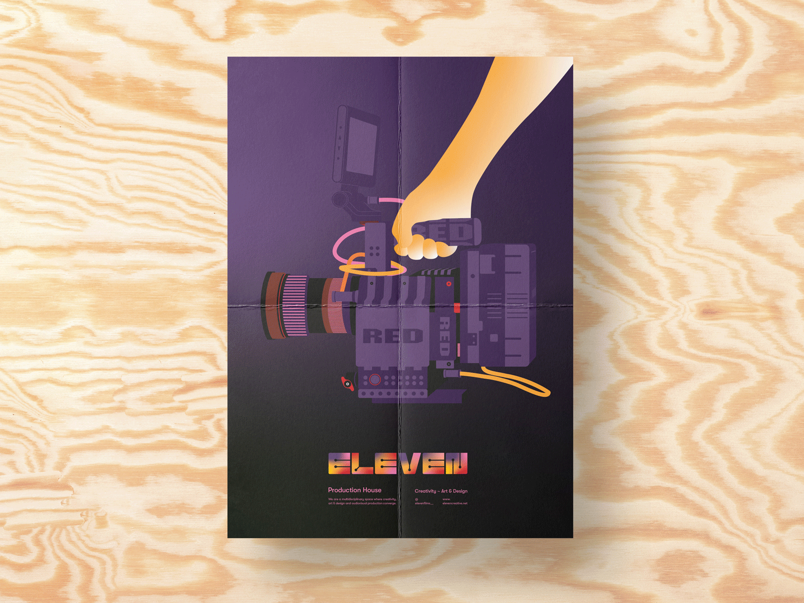 Eleven brand branding camera character clap company edition eleven film gradient illustration logo mark mac poster print production red red camera vector