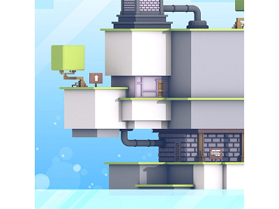 Fez (Final Sneak) 3d blocks c4d cubes fez game level level polytron render tree