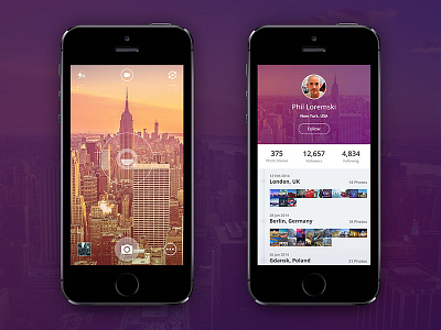 Camera App app camera flat ios iphone minimal mobile photo profile timeline ui user interface