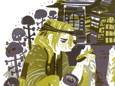 Babayaga baba folktale illustration purple witch yaga yellow